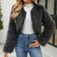 thumbnail image 1 of EGNMCR Women's Fashion Cropped Faux Fur Jacket Long Sleeve Open Front Cardigan Casual Fluffy Parka Short Coat Fall Winter, 1 of 8