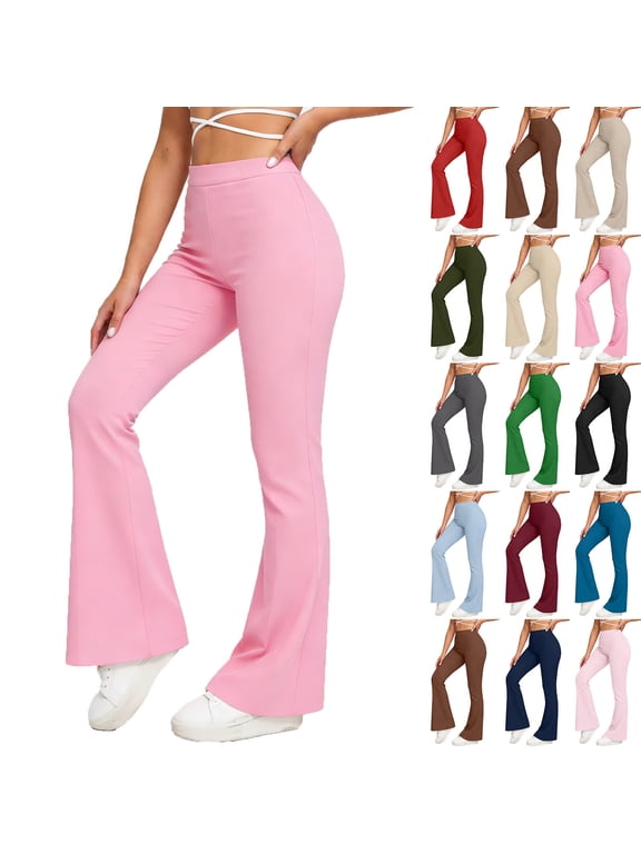 Women's Flare Yoga Leggings Pants Soft Crossover High Waisted Bootcut Yoga Pants Tummy Control Bell Bottom Leggings Wide Leg