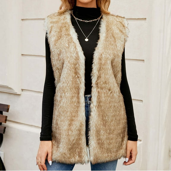 EGNMCR Women's Fuzzy Faux FursVests Sleeveless Jacket Coats Open Front Waistcoat Winter Windproof Outerwear Fall Winter