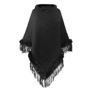 EGNMCR Womens Knitted Tassel Shawl Asymmetric Hem Poncho Fringed Pullover Sweater Solid Color Cowl Neck Top Coat Wrap Cape