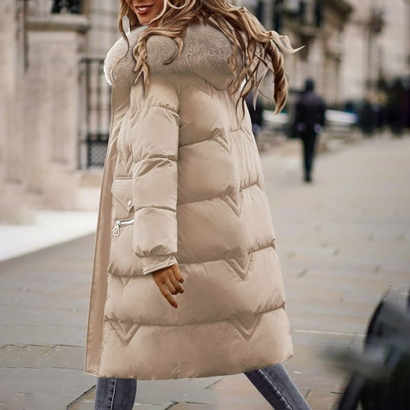 EGNMCR Women's Long Puffer Jacket Thickened Winter Oversized Coat Hooded with Deep Pockets Ladies Warm Winter Zip Jacket Outwear Fall Winter