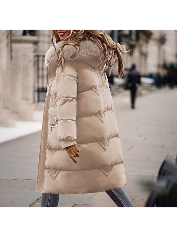 Women's Long Puffer Jacket Thickened Winter Oversized Coat Hooded with Deep Pockets Ladies Warm Winter Zip Jacket Outwear Fall Winter