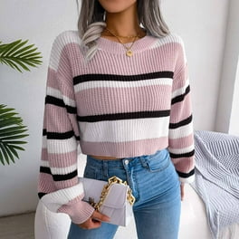 Midriff-baring Stripe Long Sleeve Mini Sweaters Midriff-baring Stripe Long Sleeve Mini Sweaters