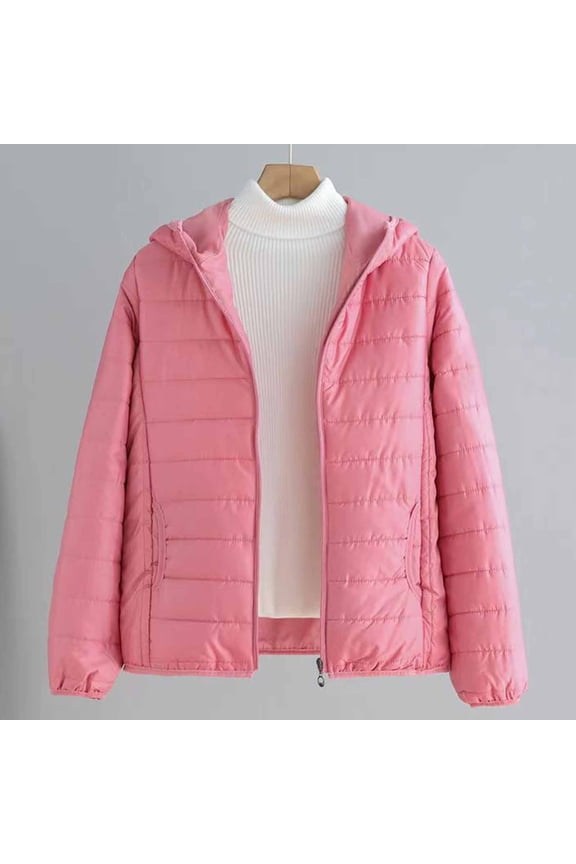 Women's Packable Lightweight Full-Zip Puffer Jacket with Hood Quilted Winter Coat with Pockets - Fall Winter