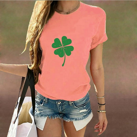 EGNMCR Women's T-Shirts St. Patrick's Day Printed Pullover Teen Girls Fashion Tee Crewneck Tunic Luck T-Shirt Irish Tops for Women Short Sleeve Clothes Plus Size T Shirts for Women