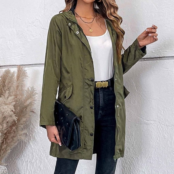 EGNMCR Women's Water Trench Coat Mid Long Double Breasted Coat Jacket Outwear with Pockets Fall Winter