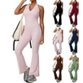 thumbnail image 1 of EGNMCR Womens Flare Jumpsuit with Bra Tummy Control Cutout Romper Workout Outfit Sleeveless Unitard One Piece Backless Bodysuit, 1 of 7