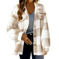thumbnail image 1 of EGNMCR Womens Fuzzy Fleece Plaid Jacket Fall Winter Shacket Coat Sherpas Button Down Jacket Open Front Cardigan Outerwear with Pockets Fall Winter, 1 of 4