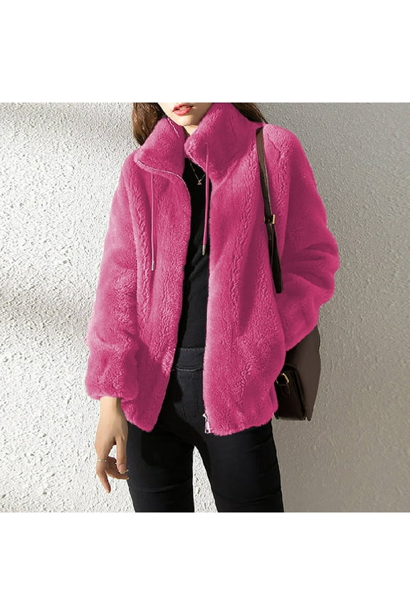 Womens Fuzzy Jacket Sherpas Plus Size Zip Up Soft Comfy Fleece Lined Winter Coat with Pockets Warm Outerwear Fall Winter