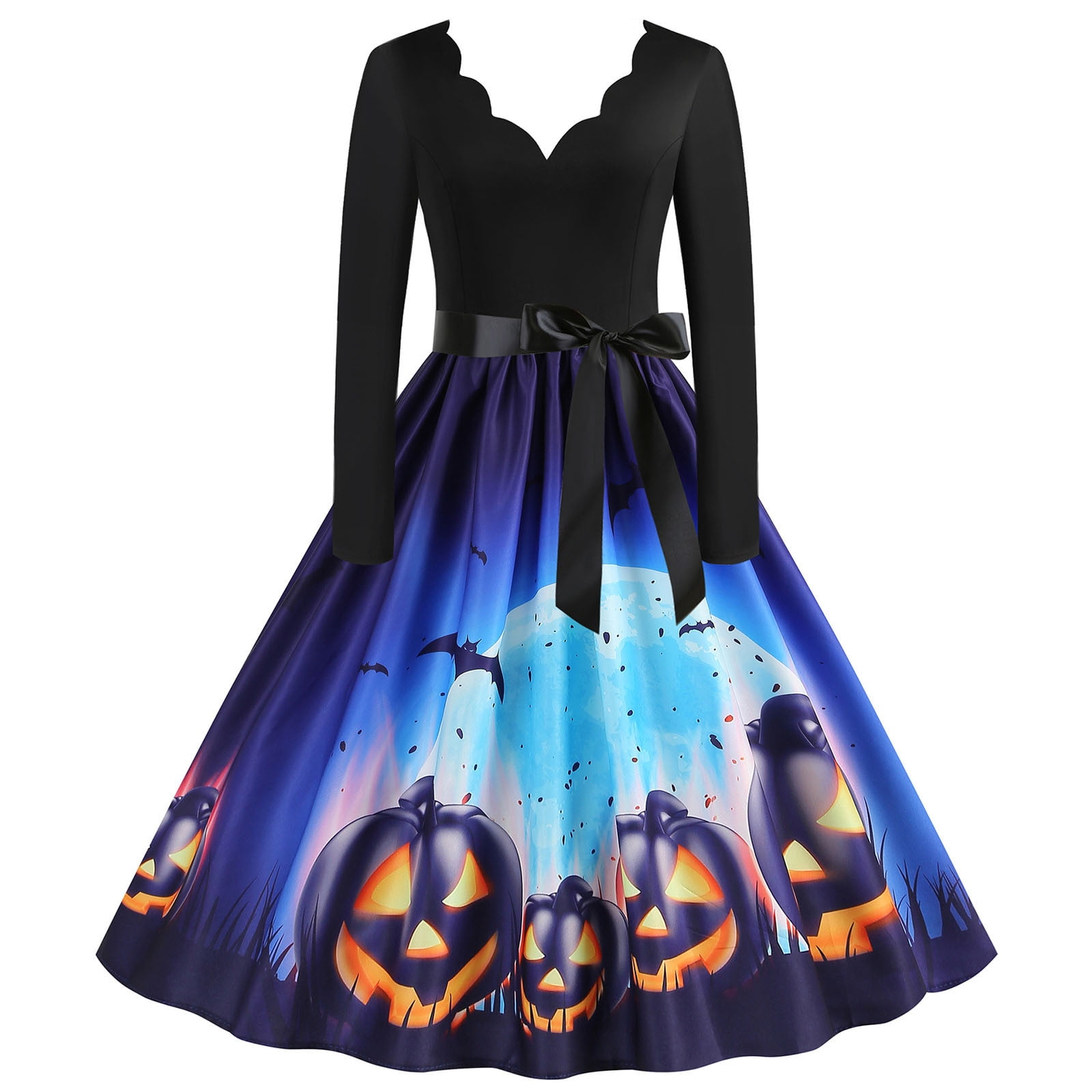 EGNMCR Womens Halloween Dress Autumn Holiday Vintage Pumpkins Moon
