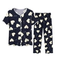 thumbnail image 1 of EGNMCR Womens Pajama Sets Plus Size Summer Cotton Silk Printed Short Sleeve Round Neck Top And Pant Pajamas Suits Summer Sale, 1 of 3