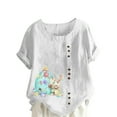 thumbnail image 1 of EGNMCR Womens Plus Size Shirts Fashion Short Sleeve Round Neck Linen Funny Rabbit Bunny Easter Printed Casual Loose T Shirt Pullover Blouse Tops Spring/Summer Sale, 1 of 5