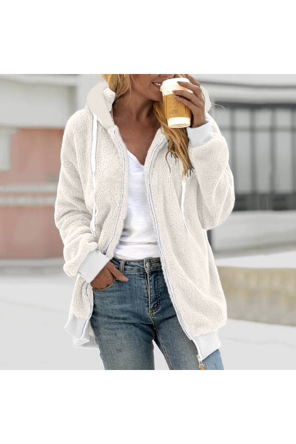 Womens Sherpas Lined Fleece Jacket Full Zip Up Hooded Oversized Sweatshirt Long Sleeve Flannel Shirt Jacket with Side Pockets Fall Winter