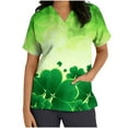 thumbnail image 1 of EGNMCR Womens St. Patrick's Day Nursing Scrub Tops Irish Printed Short Sleeve Gnome Green Working Uniform V Neck Workwear Blouse T-shirt, 1 of 4