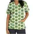 thumbnail image 1 of EGNMCR Womens St. Patrick's Day Nursing Scrub Tops Irish Printed Short Sleeve Gnome Green Working Uniform V Neck Workwear Blouse T-shirt, 1 of 4