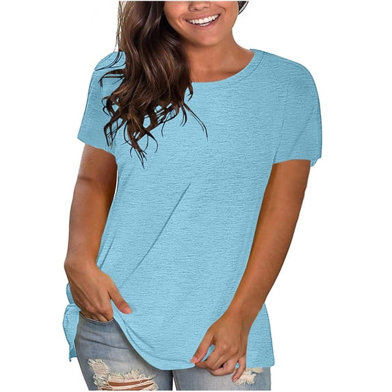 EGNMCR Women Summer Shirts And Tops Plus Size Fashion Short Sleeve Crew Neck Solid Color Casual Loose T shirt Blouse Tops Summer Sale
