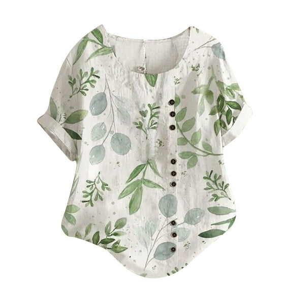 EGNMCR Womens Tops Summer Outfits Fashion Short Sleeve V Neck Floral Printed Casual Loose Soft T-Shirt Pullover Blouse Tops