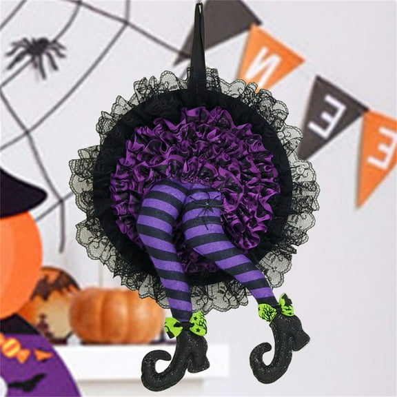 EGNMCR Wreaths for Front Door Witch's Leg Halloween Wreath-Halloween Front Door Decoration Lace Spider Wreath Halloween Decorations - Fall Savings
