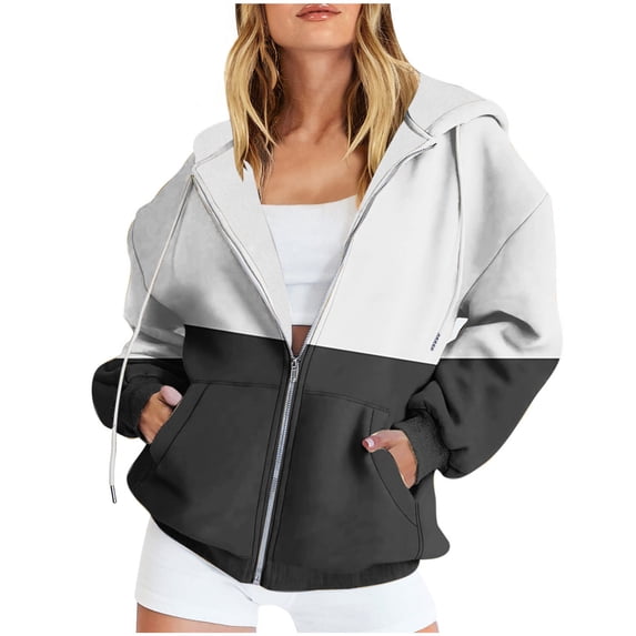 EGNMCR Zip Up Hoodie Women Long Sleeve Sweatshirts Fall Outfits Oversized Hoodies Casual Fashion Jackets Clothing Coat for Women Fall Winter