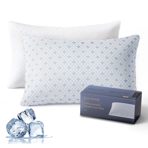 EGOHOME 2-Pack Adjustable Cooling Bed Pillows, Shredded Memory Foam Pillows Set of 2, Standard Queen, Dual Sides