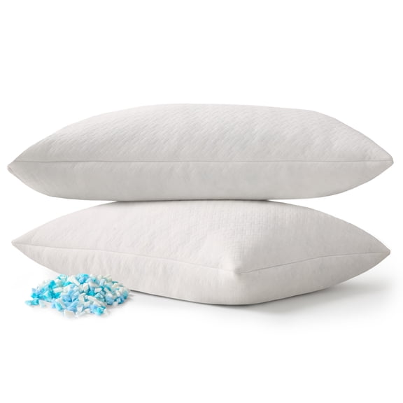 EGOHOME 2 Pack Bed Pillow, Shredded Gel Memory Foam Pillow, Standard Queen, Medium, Made in USA