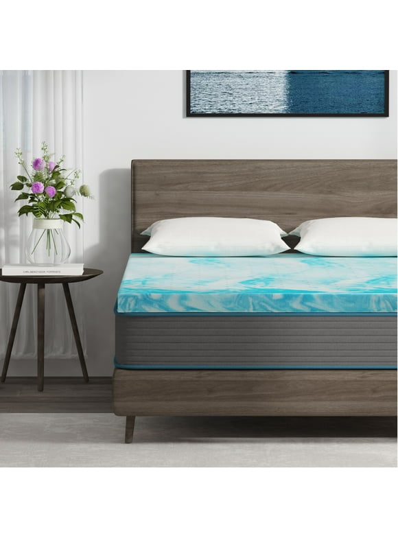 EGO HOME 4 inch Cooling Gel Memory Foam Mattress Topper, Twin XL Mattress Topper, Blue