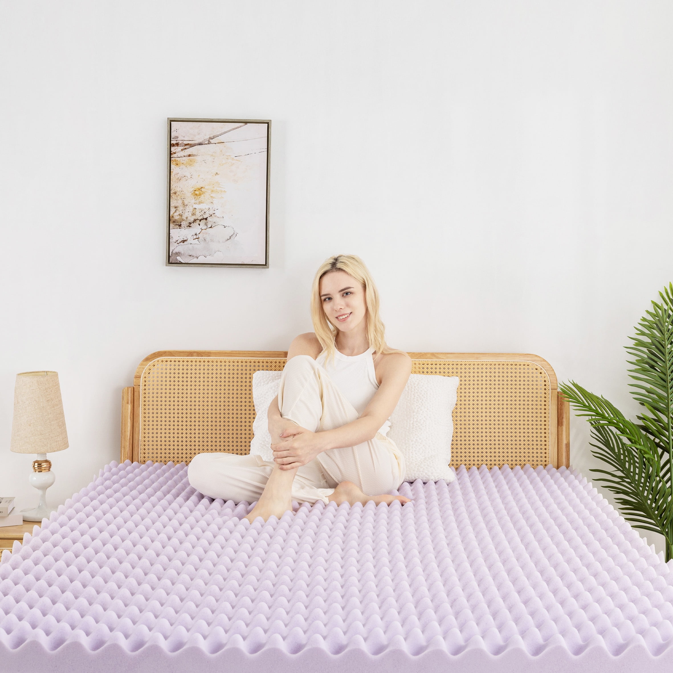 EGO HOME 4 inch Queen Memory Foam Mattress Topper,Egg Crate Foam Pad with Lavender Gel