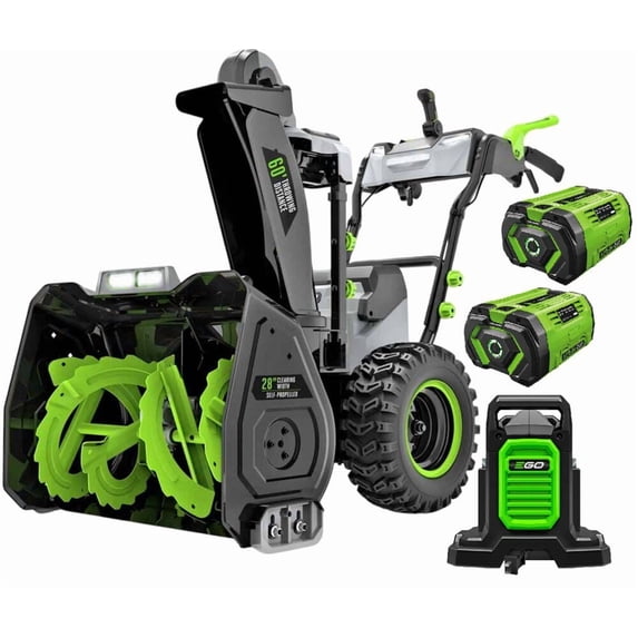 EGO Power+ 28 Inch Self Propelled 2 Stage Snow Blower With 2 12Ah Arc Lithium Batteries And Dual Port Charger