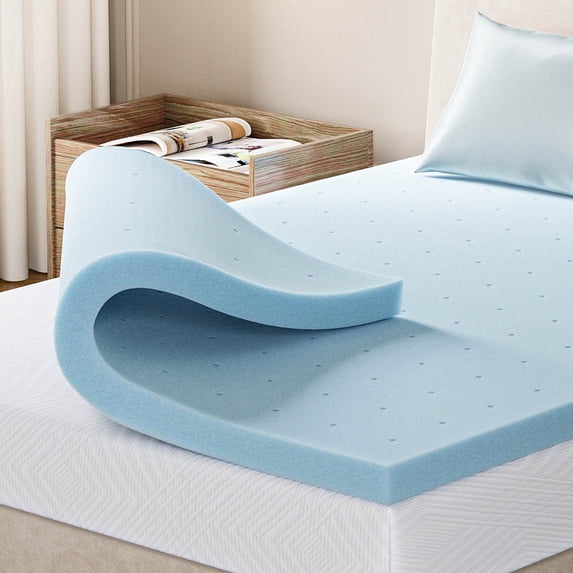 EGOHOME 4 Inch Queen Memory Foam Mattress Topper, Gel Infused Memory Foam Pad, Cooling and Pressure Relieving, Medium, CertiPUR Certified, Blue