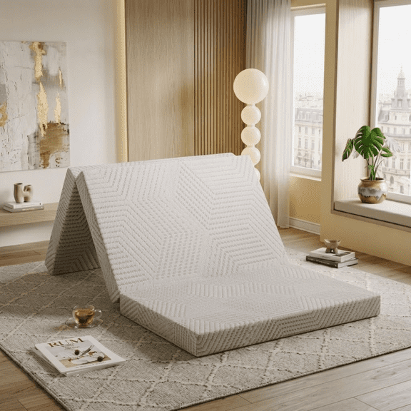 EGOHOME 4 inch Tri Folding Memory Foam Mattress Topper with Removable Cover, TwinXL Tri-Fold Mattress, Perfect for Guests or Travelers
