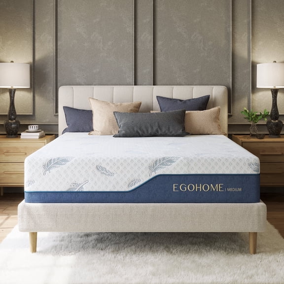 EGOHOME Blue 10 inch Queen size Mattress in a Box, Cooling Gel Memory Foam Mattress, Medium