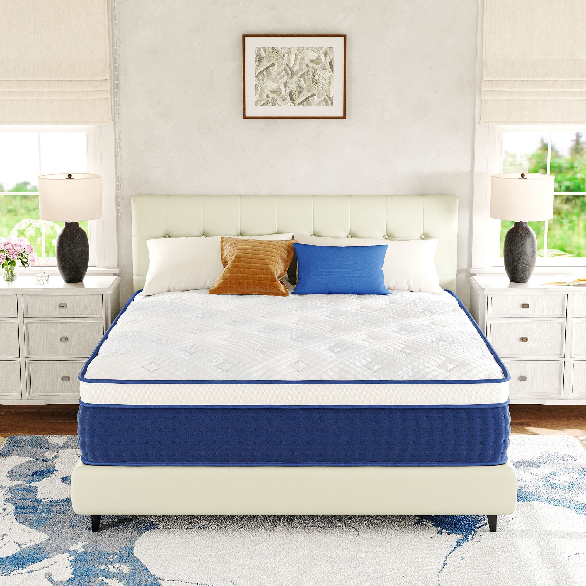 EGOHOME 14 inch Full Size Mattress, Pocketed Springs, Medium, Pressure Relief, Reinforced Edge, Hybrid Mattress in a Box