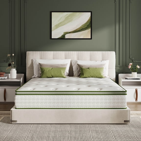 EGOHOME King Size Mattress in a box 14" Hybrid with Pocketed Springs for Motion Isolation & Pressure Relief, Medium, Reinforced Edge with handles