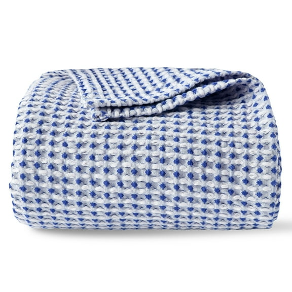 EGOHOME 100% Cotton Waffle Blanket Twin, Soft & Cozy Fall Blanket for Bed, Lightweight Yet Warm Winter Bed Throw, Navy Blue, 60" x 80"