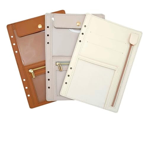 EGOSUNNY A5 PU Leather Zipper Pouch Insert for 6-Ring Binder Planners