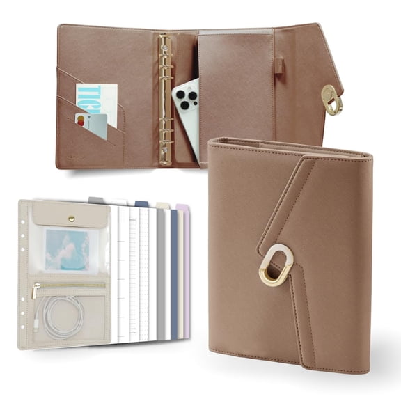 EGOSUNNY Lightning A5 PU Leather 6-Ring Binder Planner & Removable Pouch