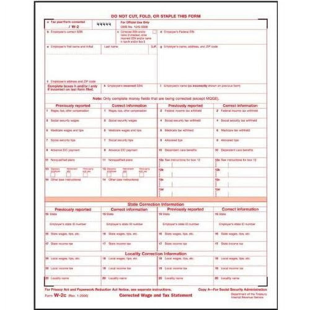 EGP IRS Approved W2C Wage Correction Laser Tax Form Copy A 100 Forms