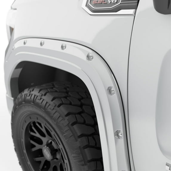 EGR 791794-GAZ bolt-on look fender flare full set, factory summit white color match, compatible with select GMC Sierra models