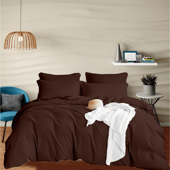 EGYLIN 800 Thread Count Duvet Cover set 100% Luxury Soft Egyptian Cotton with Zipper Closure 3 Pic Duvet Set - Chocolate , Full/Queen (90x90)