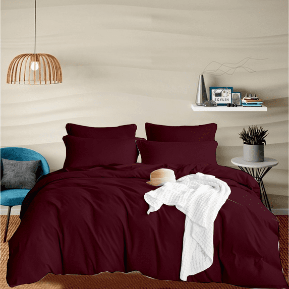EGYLIN 800 Thread Count Duvet Cover set 100% Luxury Soft Egyptian Cotton with Zipper Closure 3 Pic Duvet Set - Wine , Full/Queen (90x90)