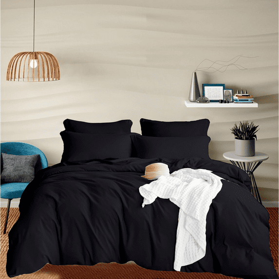 EGYLIN 800 Thread Count Duvet Cover set 100% Luxury Soft Egyptian Cotton with Zipper Closure 5 Pic Duvet Set - Black , Oversized Queen (100x100)
