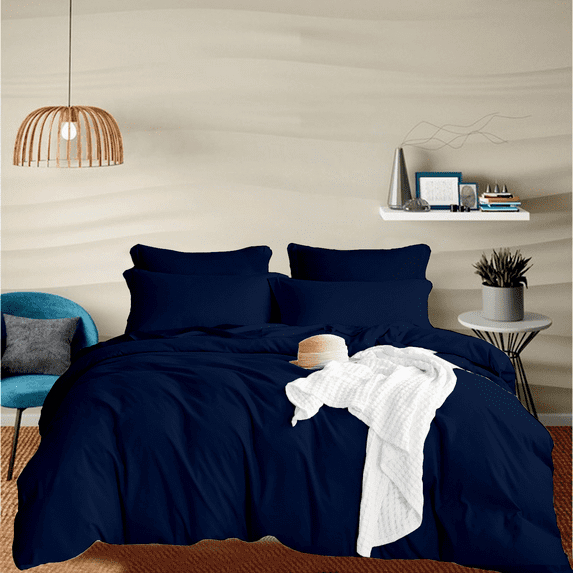 EGYLIN 800 Thread Count Duvet Cover set 100% Luxury Soft Egyptian Cotton with Zipper Closure 5 Pic Duvet Set - Navy Blue , Oversized King (120x98)