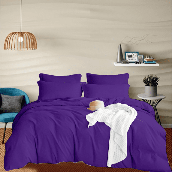 EGYLIN 800 Thread Count Duvet Cover set 100% Luxury Soft Egyptian Cotton with Zipper Closure 5 Pic Duvet Set - Purple , Eastern King Size (118x110)