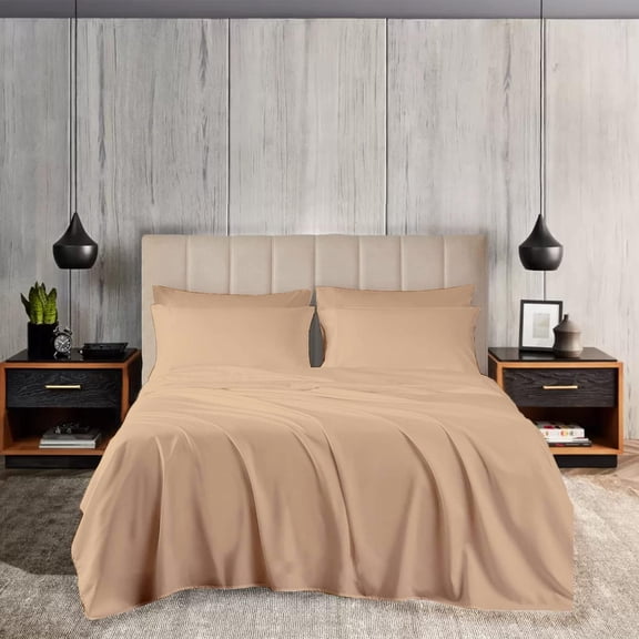 EGYLIN 800TC Egyptian Cotton Sheet Set Soft and Breathable - 4 Piece Bed Sheet Beige Solid California King Size 1 Fitted Sheet, 1 Flat Sheet and 2 Pillowcase Fits 15" inch Deep Pocket Mattress