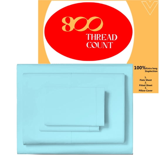 EGYLIN 800TC Soft Egyptian Cotton Sheet Set Soft and Breathable - 4 Piece Bed Sheet Aqua Blue Solid Full Size - 12" Deep Pocket
