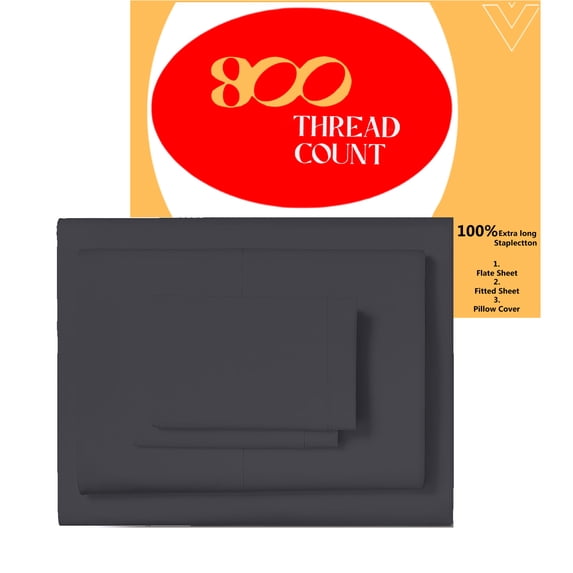 EGYLIN 800TC Soft Egyptian Cotton Sheet Set Soft and Breathable - 4 Piece Bed Sheet Dark Gray Solid King Size - 15" Deep Pocket
