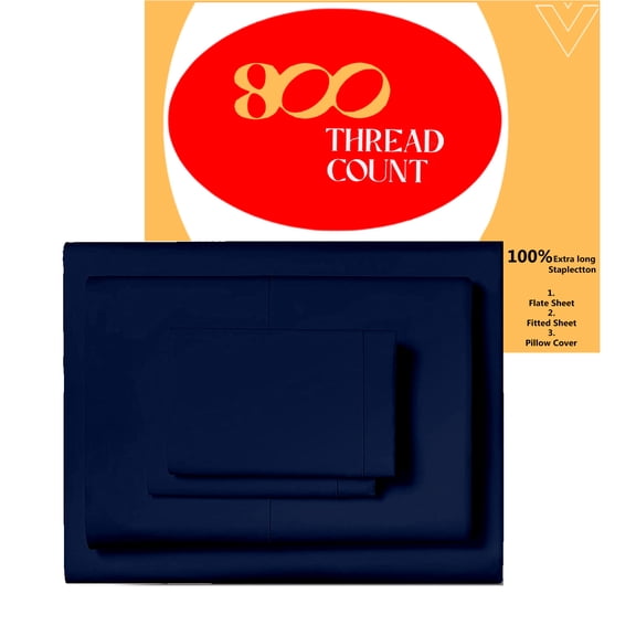 EGYLIN 800TC Soft Egyptian Cotton Sheet Set Soft and Breathable - 4 Piece Bed Sheet Navy Blue Solid King Size - 12" Deep Pocket