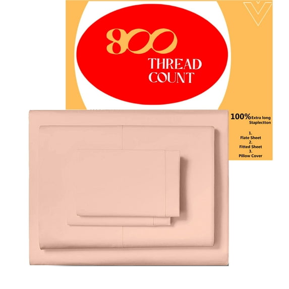 EGYLIN 800TC Soft Egyptian Cotton Sheet Set Soft and Breathable - 4 Piece Bed Sheet Peach Solid California King Size - 15" Deep Pocket