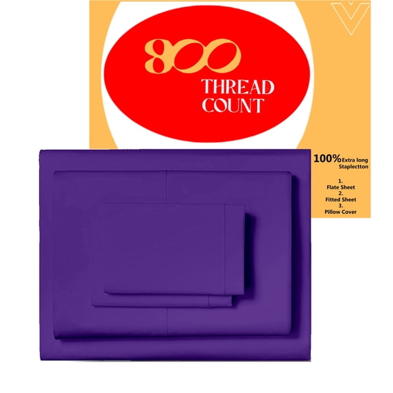 EGYLIN 800TC Soft Egyptian Cotton Sheet Set Soft and Breathable - 4 Piece Bed Sheet Purple Solid California King Size - 12" Deep Pocket
