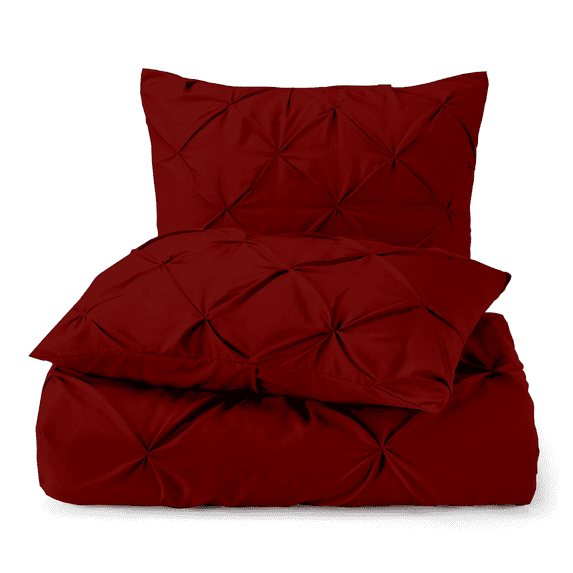 EGYLIN Pinch Pleated Pintuck Duvet Cover 3 Piece Set with Zipper Closure. Luxuriously Soft 100% Cotton with Textured Pintuck Pleats and Corner Ties - Burgandy - TWIN